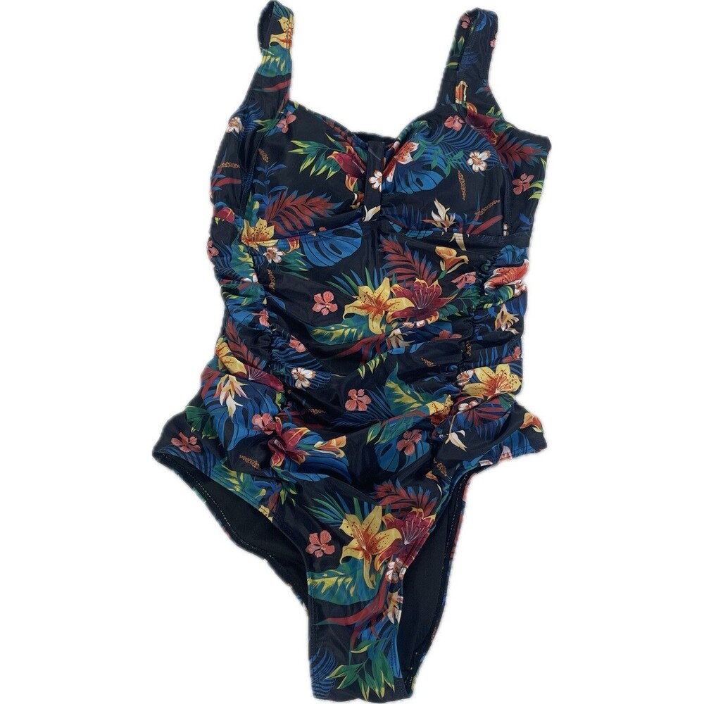 Daci Womens SIze 14W One Piece - Black With Colorful Flowers NWT